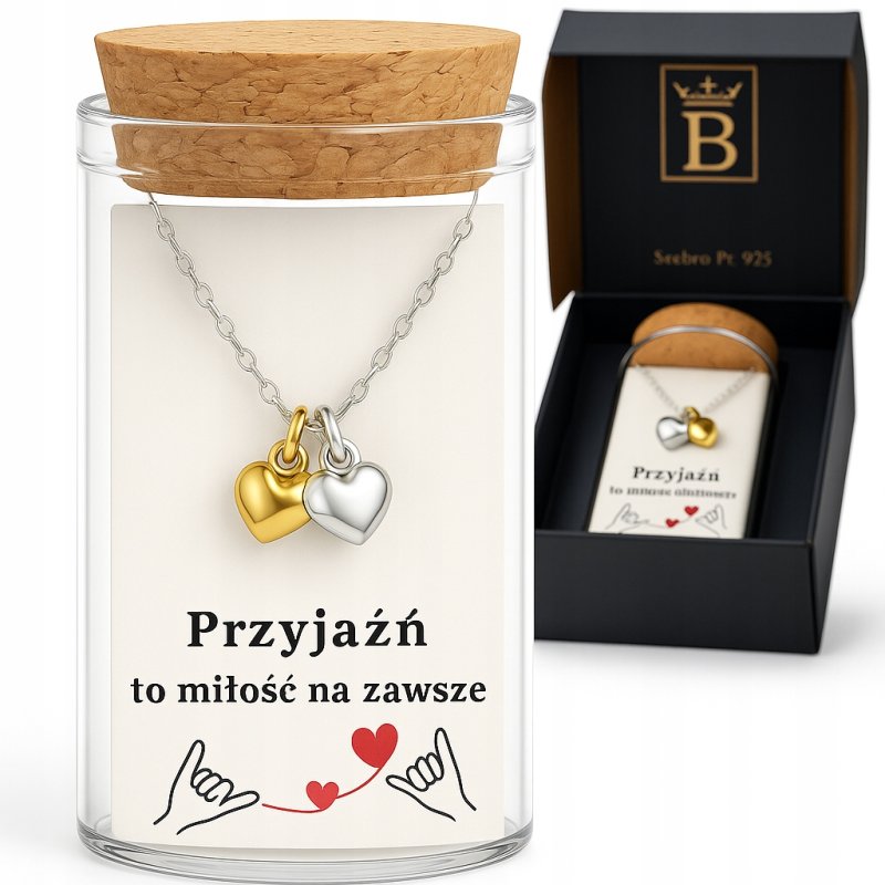 Srebrny naszyjnik damski w butelce serca przyjaźń miłość srebro próba 925