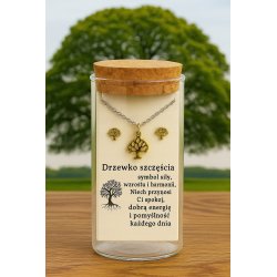 Komplet biżuterii naszyjnik kolczyki drzewko szczęścia srebro 925 w butelce