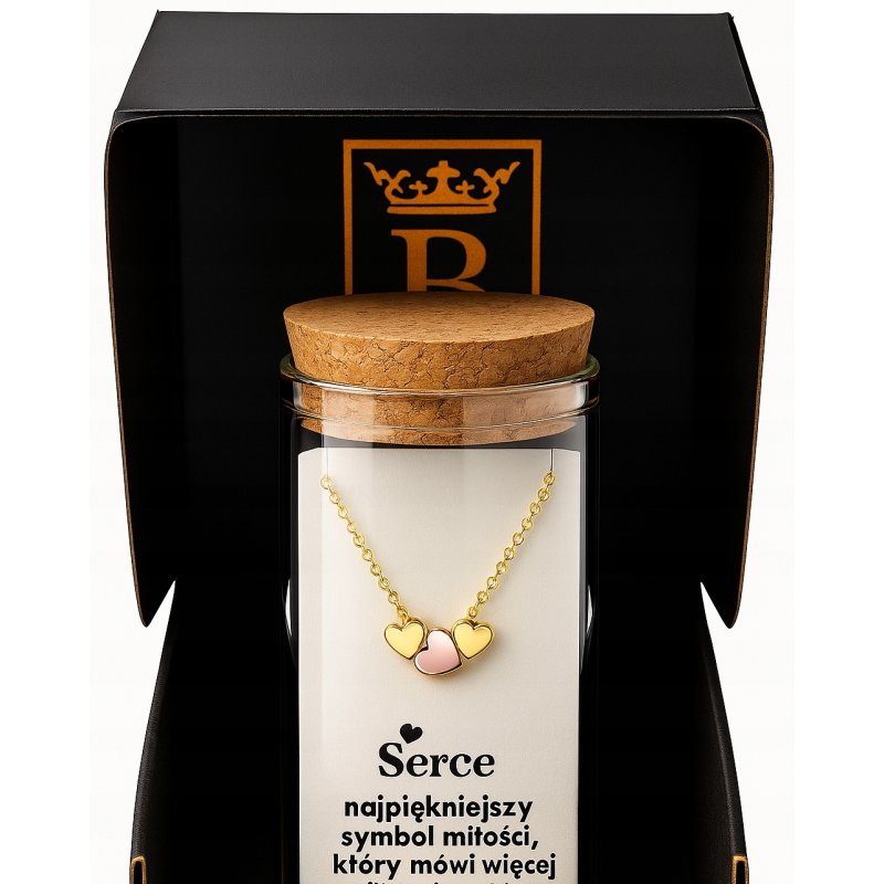 Srebrny naszyjnik Damski w butelce potrójne serca miłość srebro próba 925