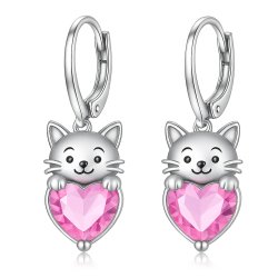 Srebrne kolczyki angielskie kotek serce cyrkonia srebro próba 925