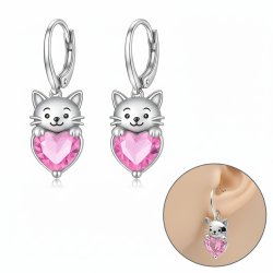 Srebrne kolczyki angielskie kotek serce cyrkonia srebro próba 925