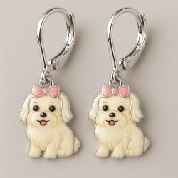 Srebrne kolczyki pieski maltańczyki angielskie srebro próba 925