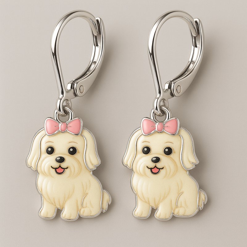 Srebrne kolczyki pieski maltańczyki angielskie srebro próba 925