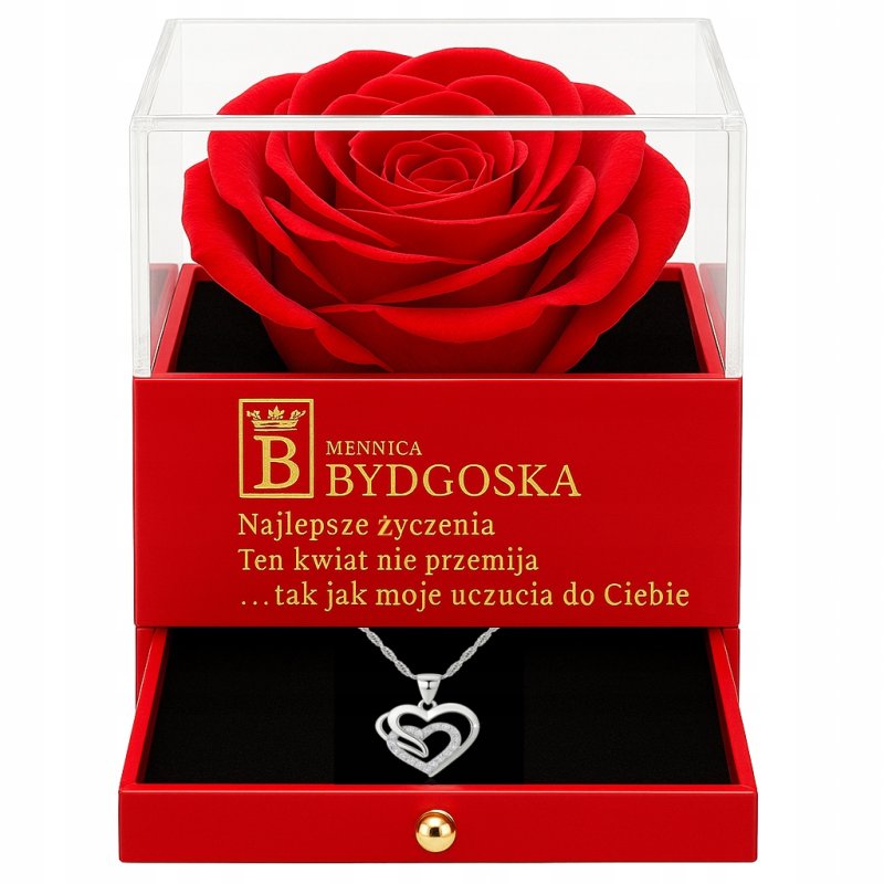 Srebrny naszyjnik damski serce szkatułka na prezent róża srebro