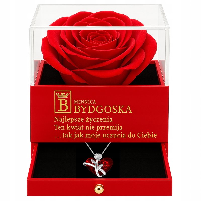 Srebrny naszyjnik damski serce szkatułka na prezent róża srebro 925