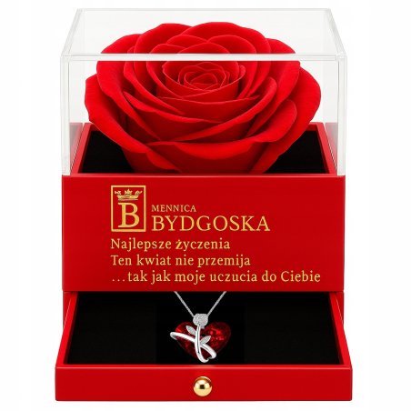 Srebrny naszyjnik damski serce szkatułka na prezent róża srebro 925