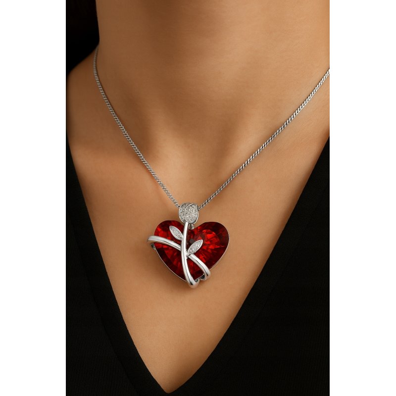 Srebrny naszyjnik damski serce szkatułka na prezent róża srebro 925