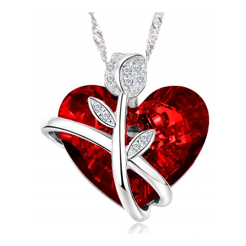 Srebrny naszyjnik damski serce szkatułka na prezent róża srebro 925