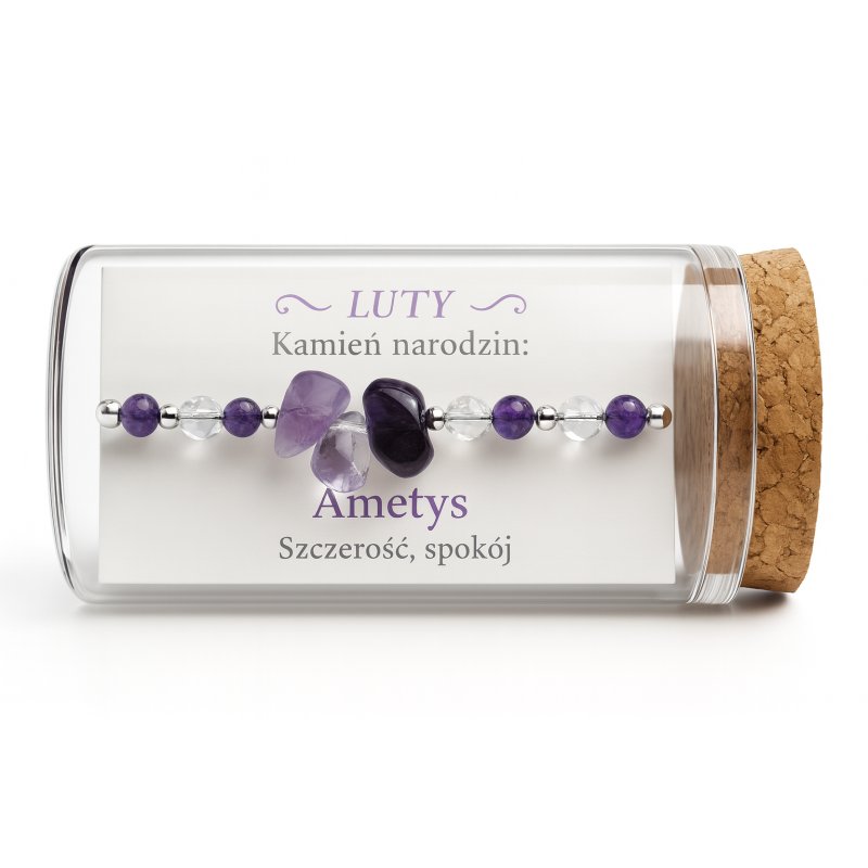 Srebrna damska bransoletka w butelce luty ametyst srebro próba 925