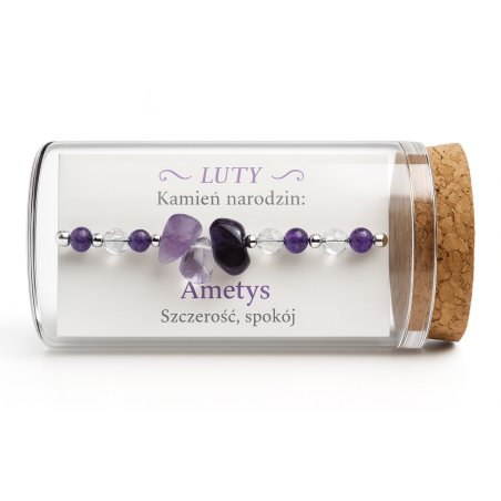 Srebrna damska bransoletka w butelce luty ametyst srebro próba 925