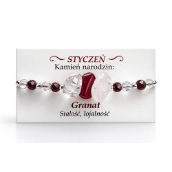 Srebrna damska bransoletka w butelce styczeń granat srebro próba 925