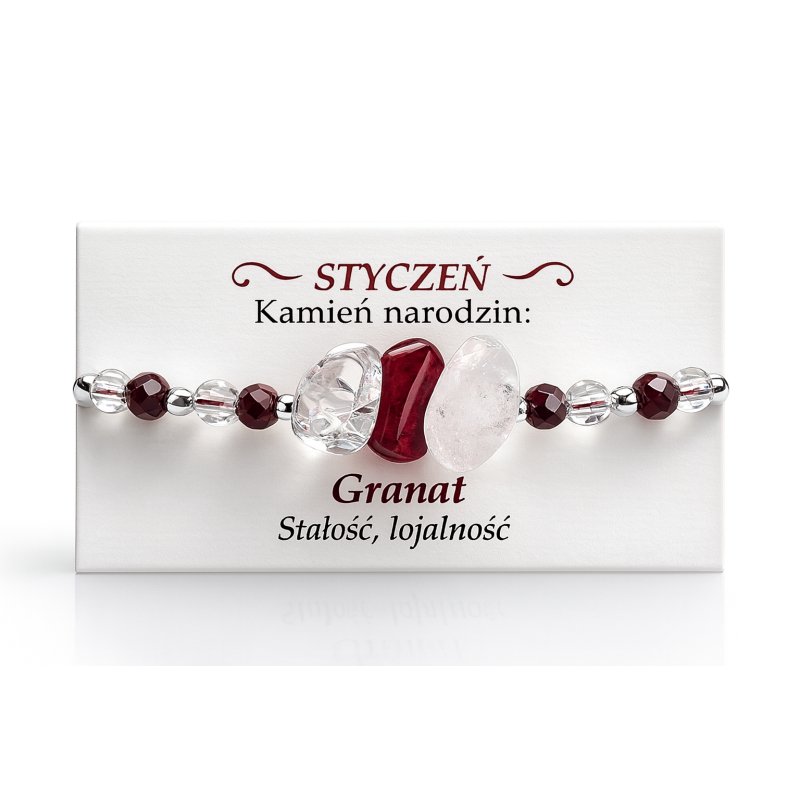 Srebrna damska bransoletka w butelce styczeń granat srebro próba 925