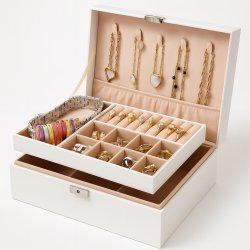 Szkatułka na biżuterie biała elegancka Kuferek Organizer Kasetka oryginalna