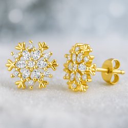 Srebrne kolczyki wkrętki kolczyki sztyfty śnieżynki srebro 925 pozłacane