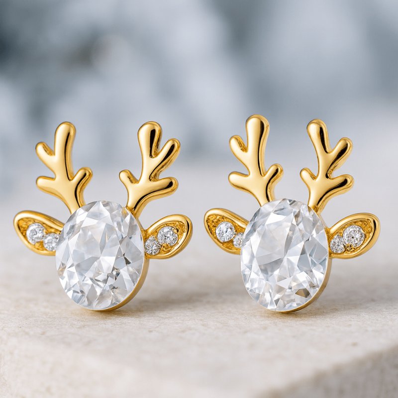 Srebrne kolczyki renifery wkrętki sztyfty na święta srebro 925 pozłacane