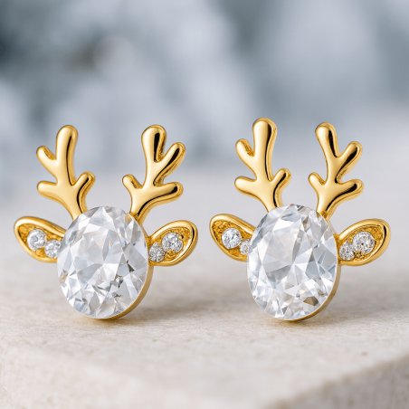 Srebrne kolczyki renifery wkrętki sztyfty na święta srebro 925 pozłacane