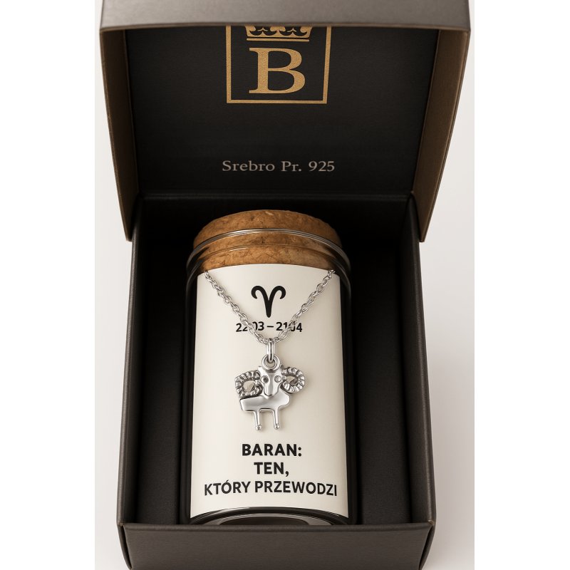 Srebrny naszyjnik damski w butelce znak zodiaku baran srebro próba 925