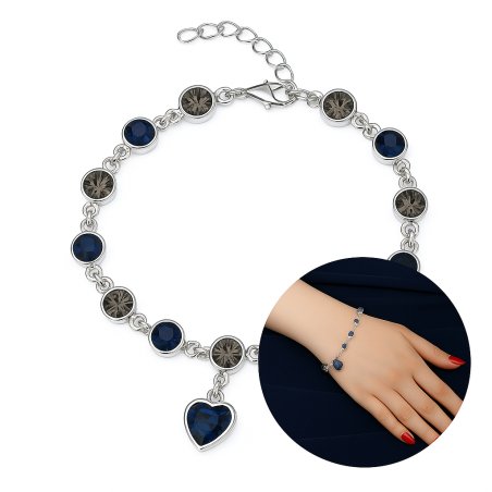 Srebrna bransoletka damska serce z cyrkoniami stal szlachetna 316L