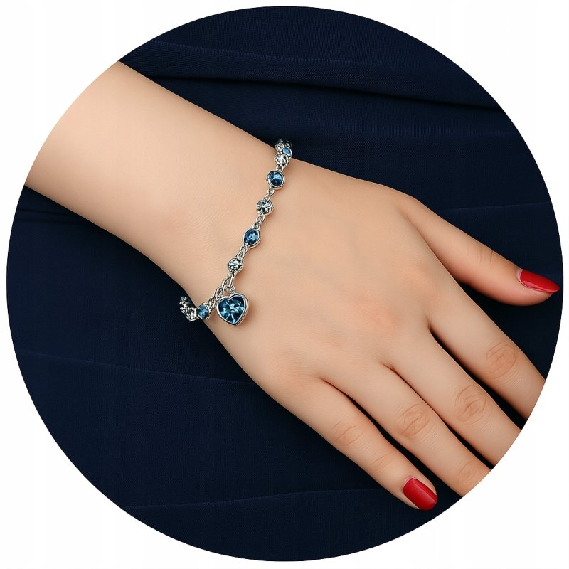 Srebrna bransoletka damska serce z cyrkoniami stal szlachetna 316L