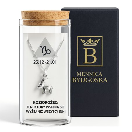 Srebrny naszyjnik damski w butelce znak zodiaku koziorożec srebro próba 925