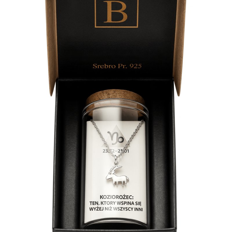 Srebrny naszyjnik damski w butelce znak zodiaku koziorożec srebro próba 925