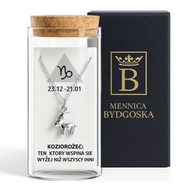 Srebrny naszyjnik damski w butelce znak zodiaku koziorożec srebro próba 925