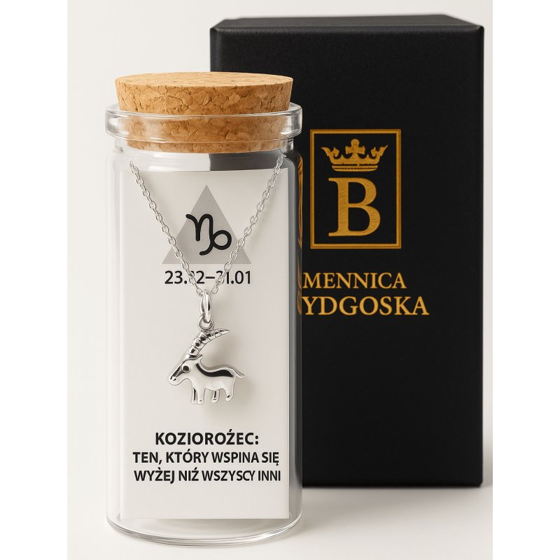 Srebrny naszyjnik damski w butelce znak zodiaku koziorożec srebro próba 925