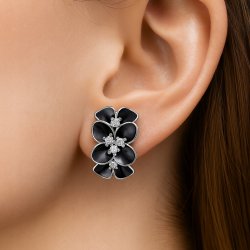 Srebrne kolczyki 925 dla kobiety kwiatki czarne kolczyki srebro angielskie