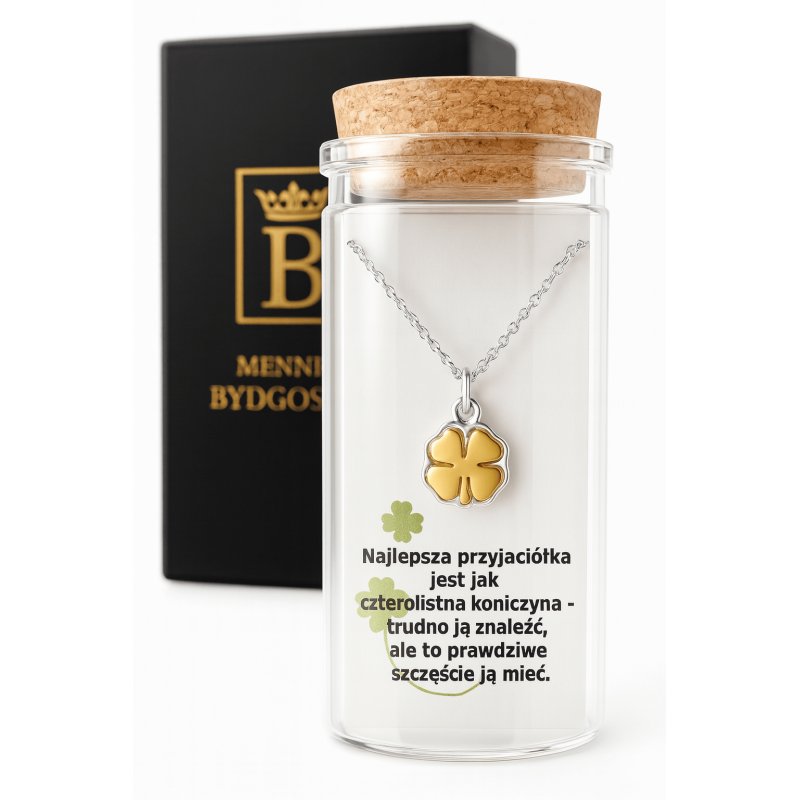 Srebrny damski naszyjnik w butelce koniczynka BFF srebro próba 925