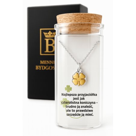 Srebrny damski naszyjnik w butelce koniczynka BFF srebro próba 925