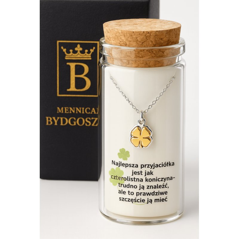 Srebrny damski naszyjnik w butelce koniczynka BFF srebro próba 925