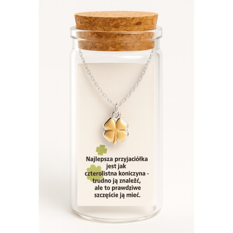 Srebrny damski naszyjnik w butelce koniczynka BFF srebro próba 925
