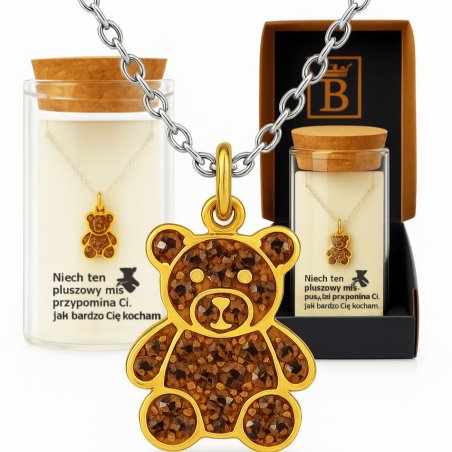 Srebrny damski naszyjnik w butelce miś cyrkonie srebro próba 925