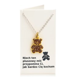 Srebrny damski naszyjnik w butelce miś cyrkonie srebro próba 925