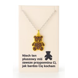 Srebrny damski naszyjnik w butelce miś cyrkonie srebro próba 925