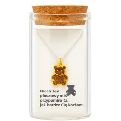 Srebrny damski naszyjnik w butelce miś cyrkonie srebro próba 925