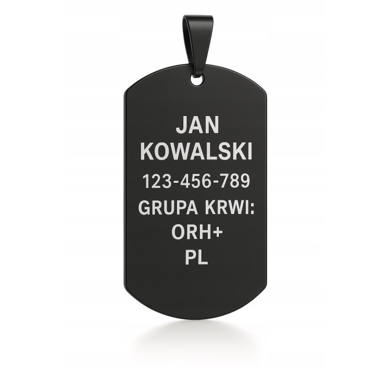 Czarny męski łańcuszek nieśmiertelnik stal chirurgiczna 316L