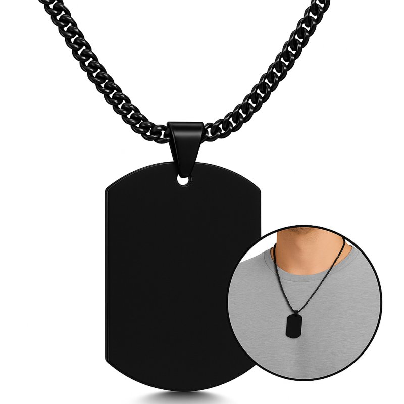 Czarny męski łańcuszek nieśmiertelnik stal chirurgiczna 316L