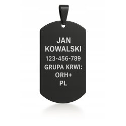 Czarny nieśmiertelnik stal chirurgiczna szlachetna 316L