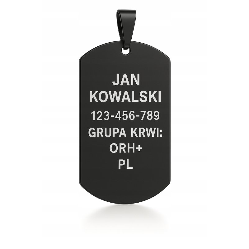 Czarny nieśmiertelnik stal chirurgiczna szlachetna 316L