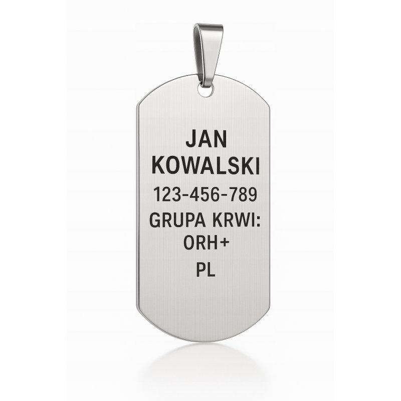 Srebrny nieśmiertelnik wisiorek stal szlachetna chirurgiczna 316L