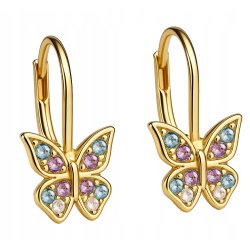 Kolczyki srebrne pozłacane wiszące motylki dla dziewczynki srebro 925