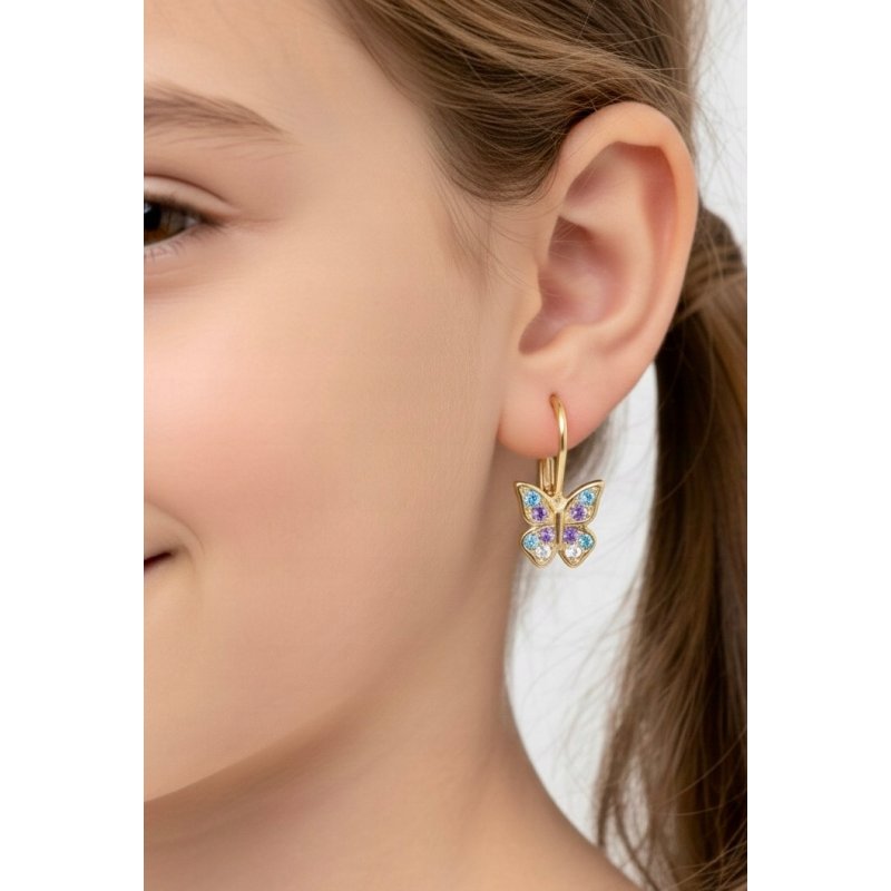 Kolczyki srebrne pozłacane wiszące motylki dla dziewczynki srebro 925