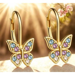 Kolczyki srebrne pozłacane wiszące motylki dla dziewczynki srebro 925
