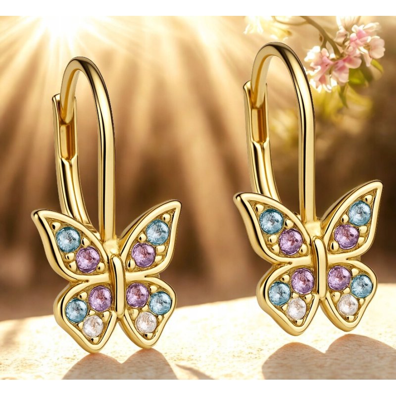 Kolczyki srebrne pozłacane wiszące motylki dla dziewczynki srebro 925