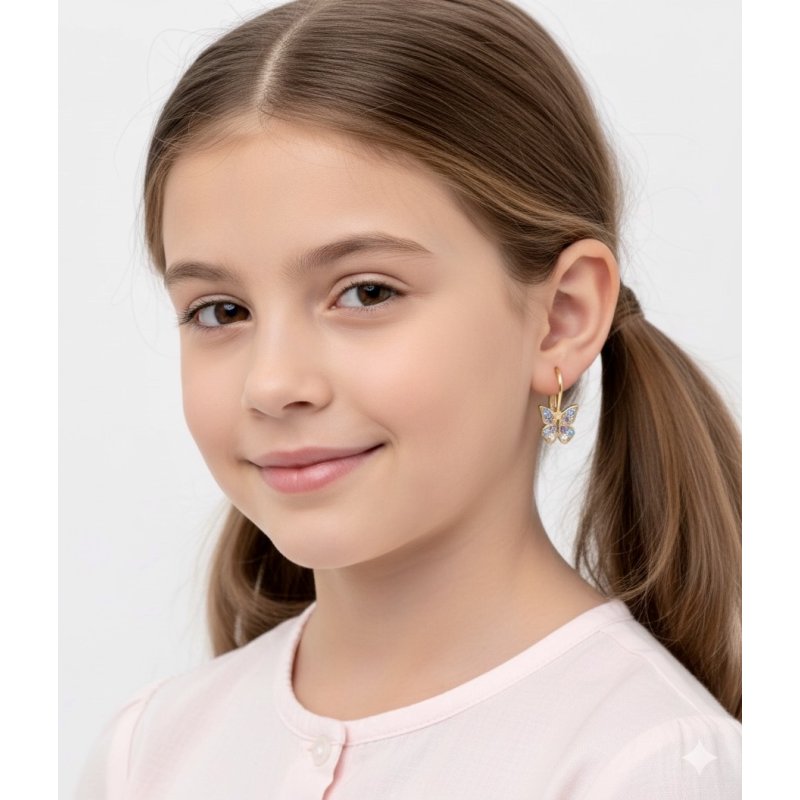 Kolczyki srebrne pozłacane wiszące motylki dla dziewczynki srebro 925