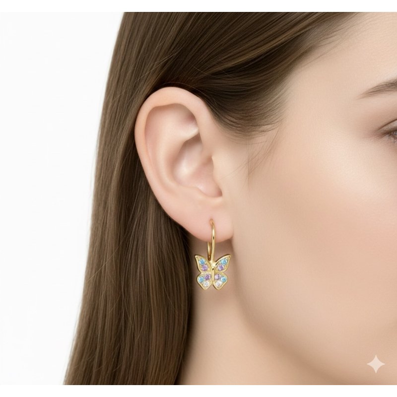 Kolczyki srebrne pozłacane wiszące motylki dla dziewczynki srebro 925