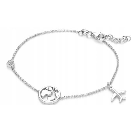 Bransoletka damska srebrna świat podróż samolot srebro próba 925 regulowana