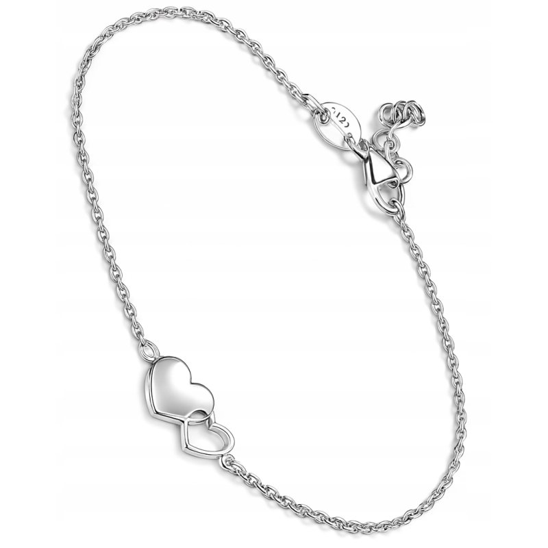 Bransoletka damska srebrna serca srebro próba 925 regulowana