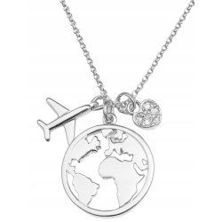 Naszyjnik damski srebrny świat podróż samolot srebro próba 925 regulowany